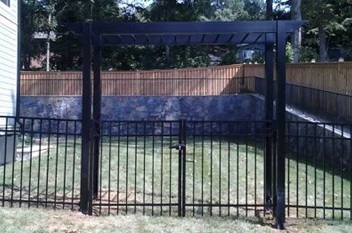 Custom made aluminum double gates and pergola