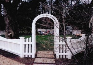 Painted custom made wood Picket Fence (2 x 2) with Arbor